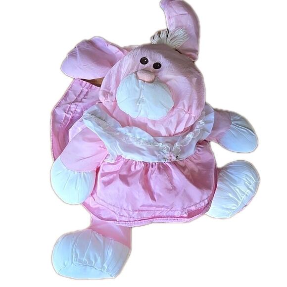 VTG Fisher Price Puffalumps Pink Bunny Rabbit Nylon Dress 17" Plush 1986 - Picture 1 of 5